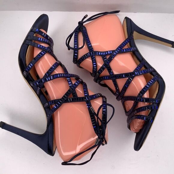 Gianni Bini Crystal Navy Blue Rhinestone Sandal Heels Women's Shoes Sz 7.5 - Picture 3 of 11
